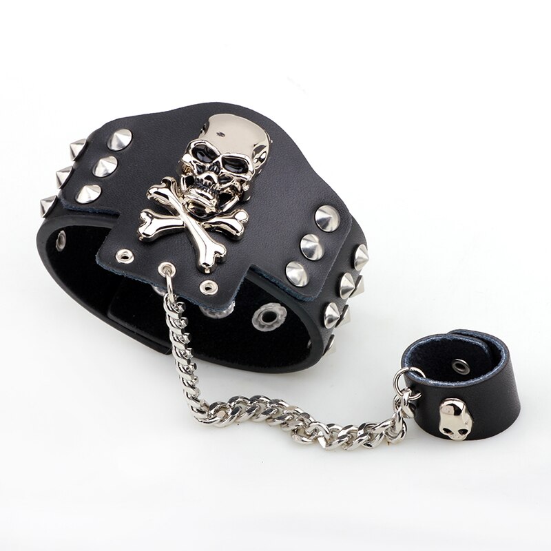 Hip hop Jewelry Rock Bracelet Spikes Rivet Gothic Skeleton Skull Punk Wide Cuff Leather Bracelets Bangle For women men jewelry