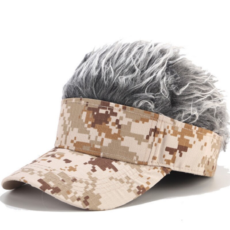 Paryk camo baseball kasket hip hop forår efterår imiteret pels mænd snapback hat afslappet buet camouflage solhat udendørs sport kasket ben: Khaki