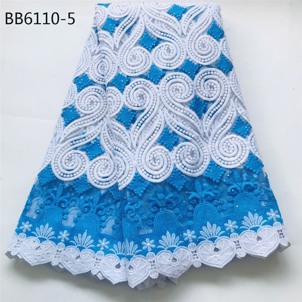 White and gold embroidered fabric African heavy lace fabric french net Heavy African 5 yards