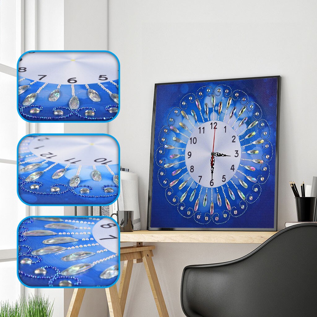 Reloj de pared de punto de cruz con pintura de diamantes Forma especial DIY 5D, manualidades con bordado de diamantes, decoración de lienzo, reloj, recién llegado 325: F