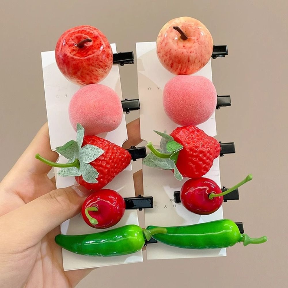 Pinzas para el pelo de frutas para niña, horquillas de cereza y fresa, pasadores laterales Kawaii, accesorios para el cabello, 1 piezas