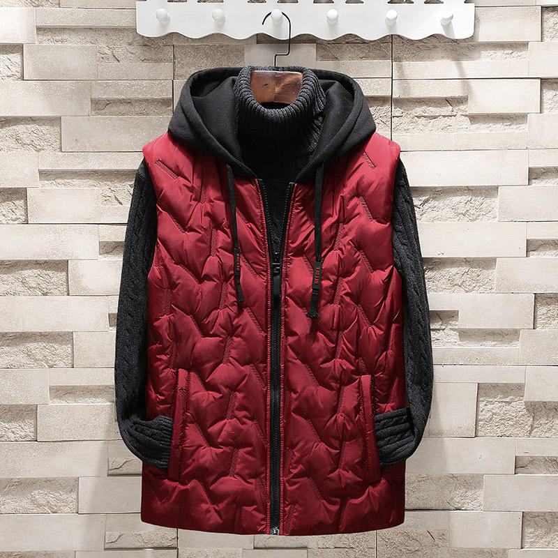 Singleroad vinter fleece vest herre ærmeløs jakke herre hættejakke herre bomulds vatteret vest vindtæt bodywarmer: Rød vest herre / Asiatisk-l