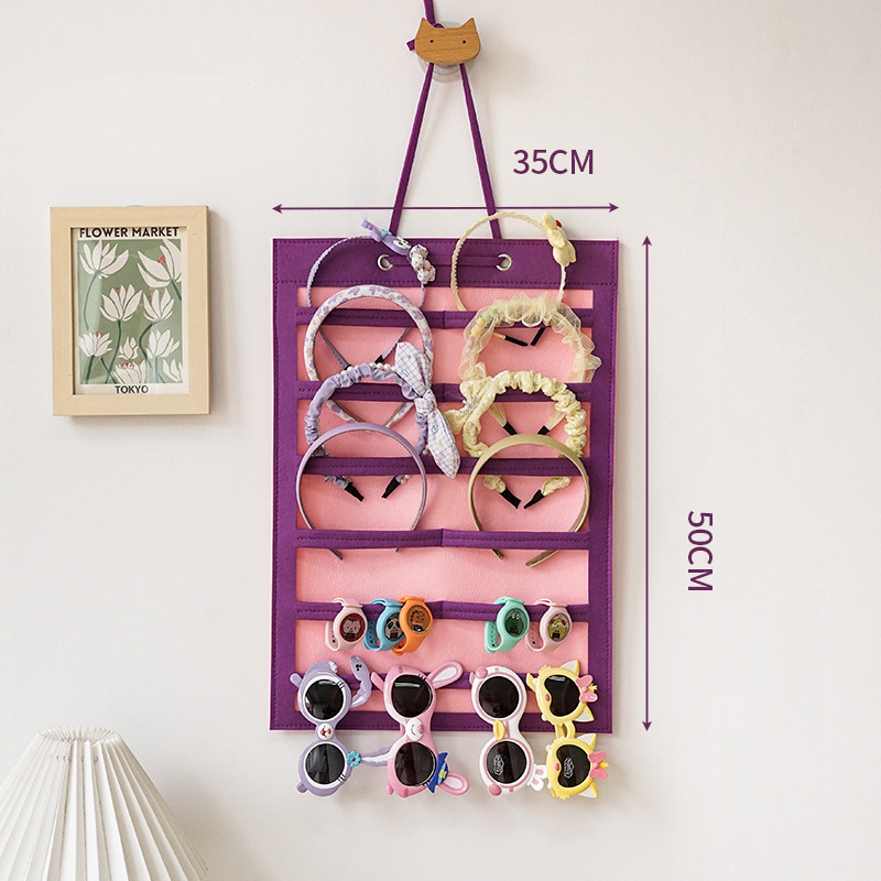 Organizador de lazos para el cabello de gran capacidad, soporte para la diadema, colgador de almacenamiento de Clip para el cabello colgante de pared, ahorro de espacio, decoración de la pared de la habitación de las niñas: Azul