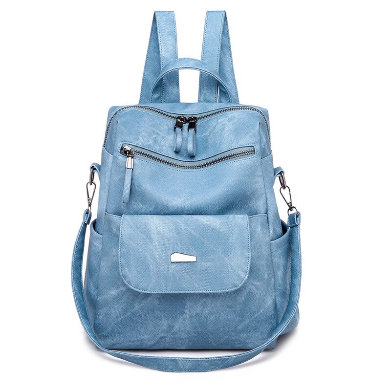 Læder rygsæk kvinder pu taske vintage taske skoletasker til teenagepiger rygsæk kvinde rygsække mochila mujer rygsæk: Blå