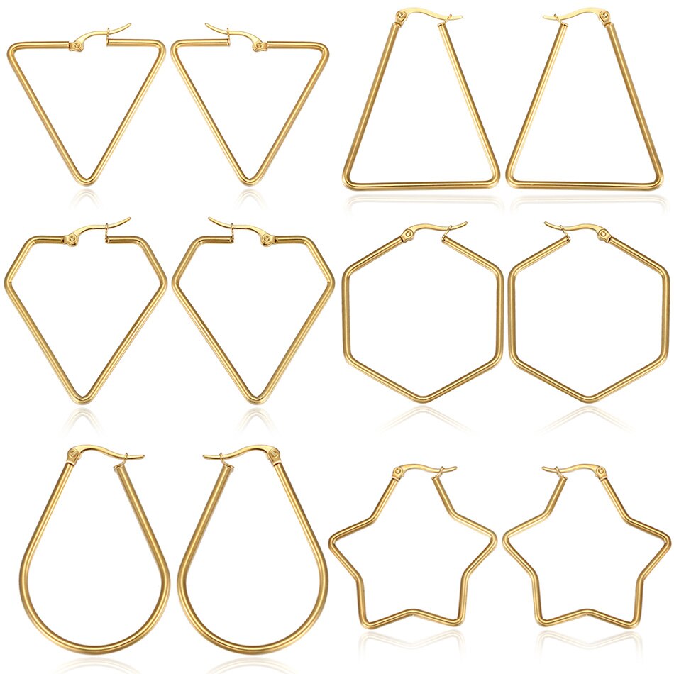 Geometric Hoop Earrings For Women Stainless Steel Gold Color Big Large Earrings Statement Jewelry