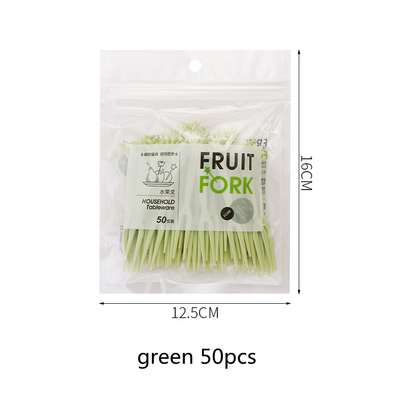 Fruit Vork Fruit Teken Wegwerp Plastic Twee Tanden Thuis Eten Fruit Cake Dessert Vork Dessert Kleine Vork Servies Vorken: green