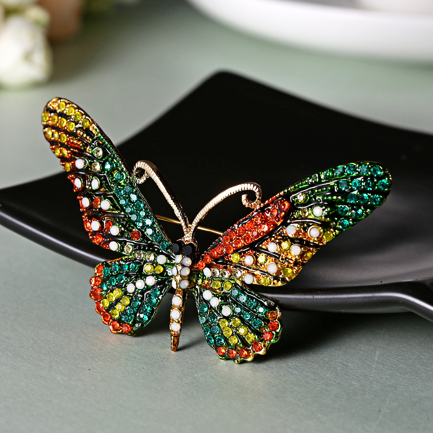 Vallen Kleurrijke Parel Enamel Broches Voor Vrouwen Grote Vlinder Broche Pin Banket Strass Accessoires Insect Broche: BC17Y034M2-1