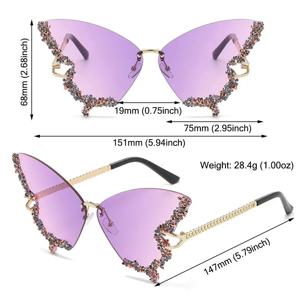 Gafas de sol sin montura con diamantes de imitación vintage para mujer: gafas de mujer Y2K Bling Shades