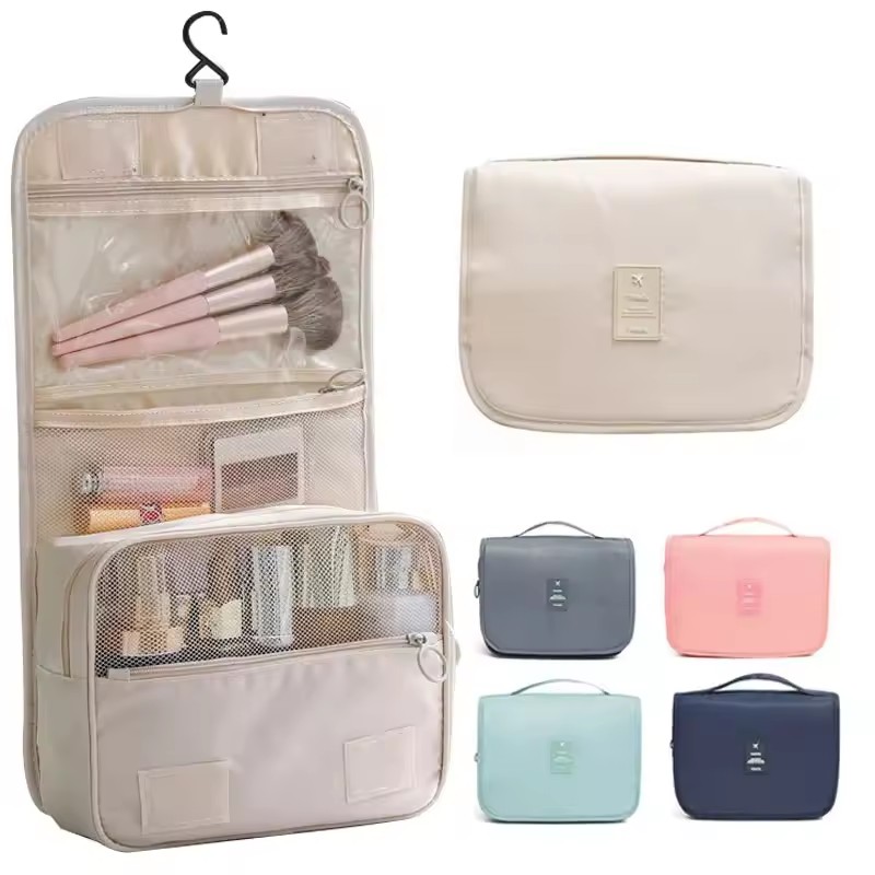 Nueva bolsa de maquillaje de viaje para niña, organizador de artículos de tocador impermeable, Neceser de para mujer, bolsa de lavado con gancho para baño, bolsa de almacenamiento con gancho