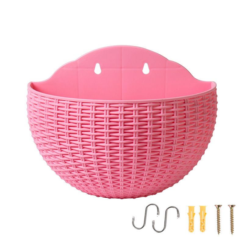 Pot de fleurs demi-rond suspendu au mur en rotin Imitation, jardinière murale semi-circulaire, balcon, panier suspendu d&#39;extérieur pour la maison: 03
