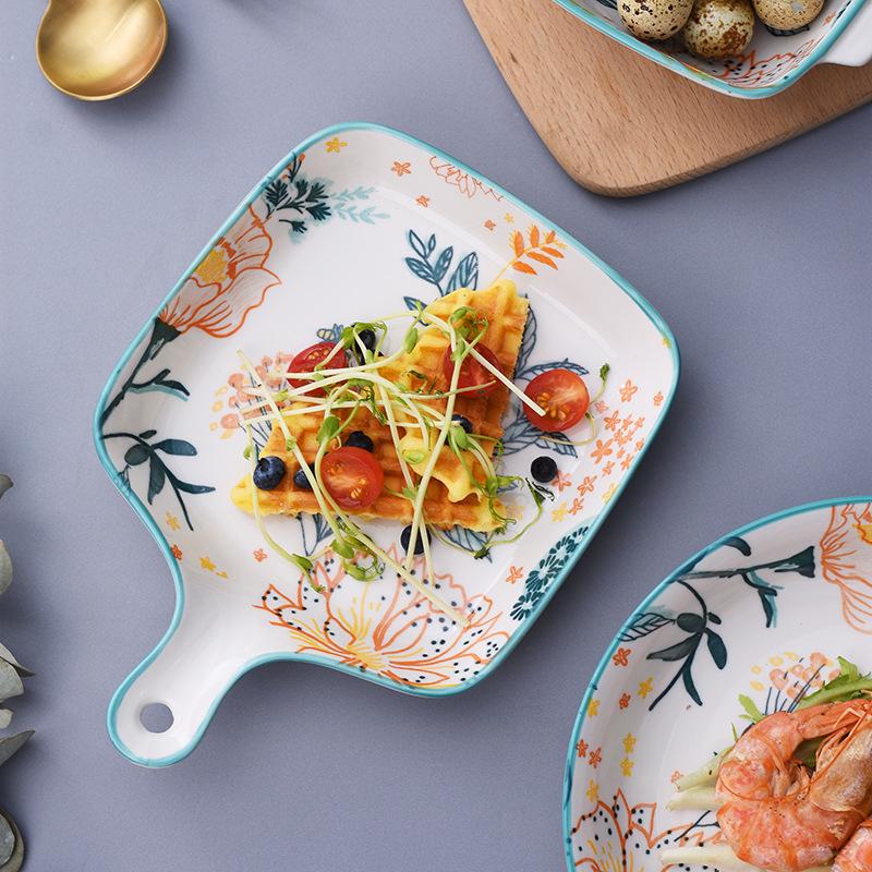 Juego de platos de cerámica para fruta, ensalada, Bol para arroz o sopa, bandeja redonda, vajilla decorativa de porcelana de hueso, platos de cocina