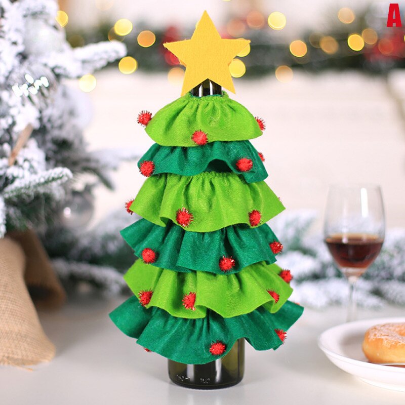 Christmas Wine Bottle Covers Dress Skirt Christmas Dining Table Set Bottle Decoration Cubiertas de botellas de vino de navidad: A