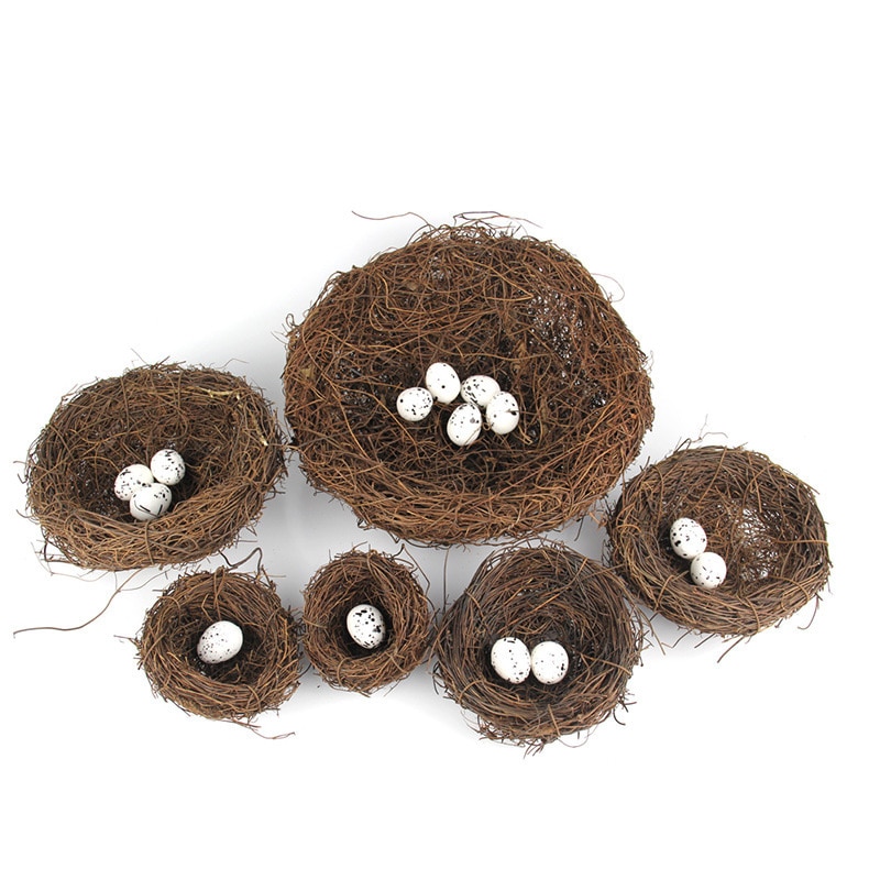 Nid d&#39;oiseau en rotin artificiel, 7 tailles, porte-œufs pour la maison, cage à oiseaux faite à la main, décor de fenêtre de pâques, panier de rangement d&#39;œufs pour maison d&#39;oiseaux