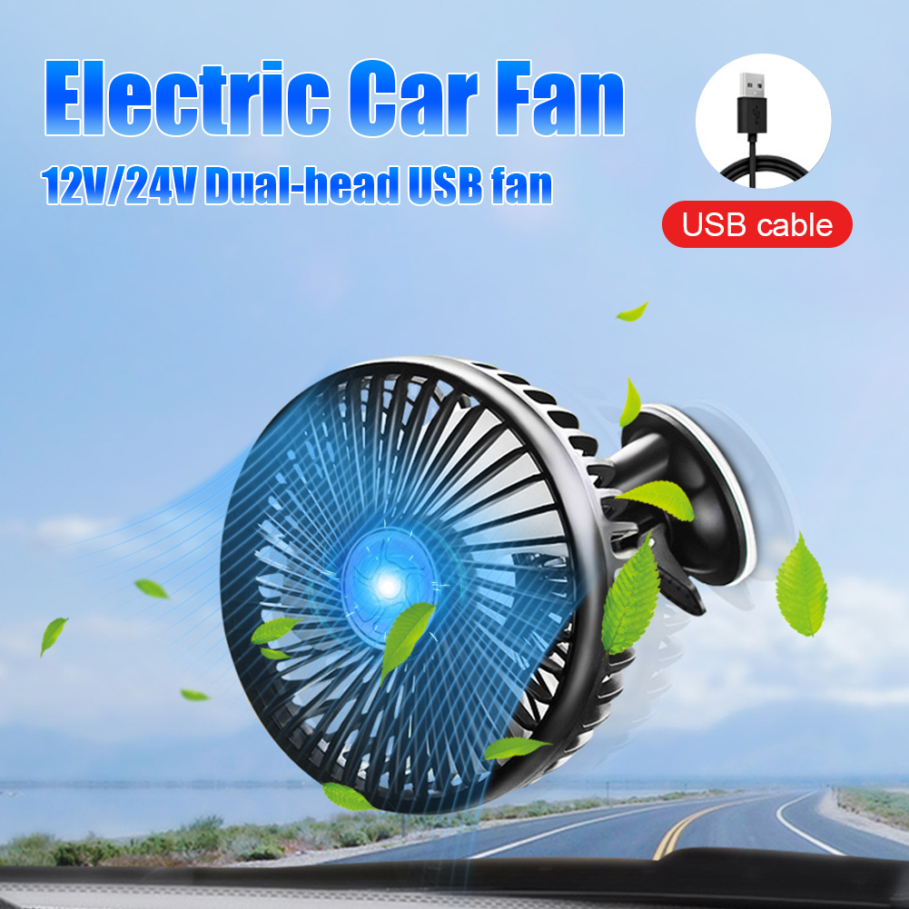 Ventilateur double tête de voiture 12V/24V, 3 vitesses réglables pour sièges avant et arrière, faible bruit, accessoires de voiture