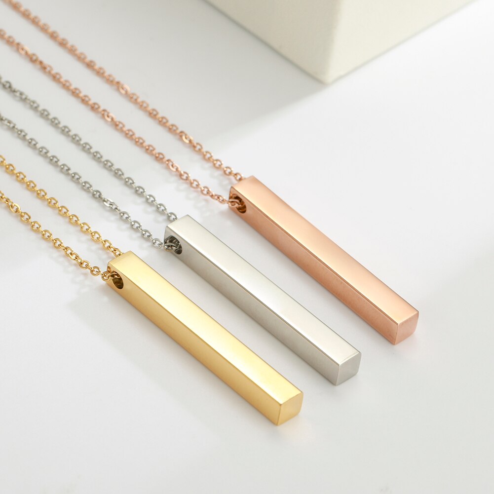 My Shape Square Bar Necklaces Men Women Stainless Steel Stick Column Cuboid Pendant Necklace Choker Jewelry for Lovers