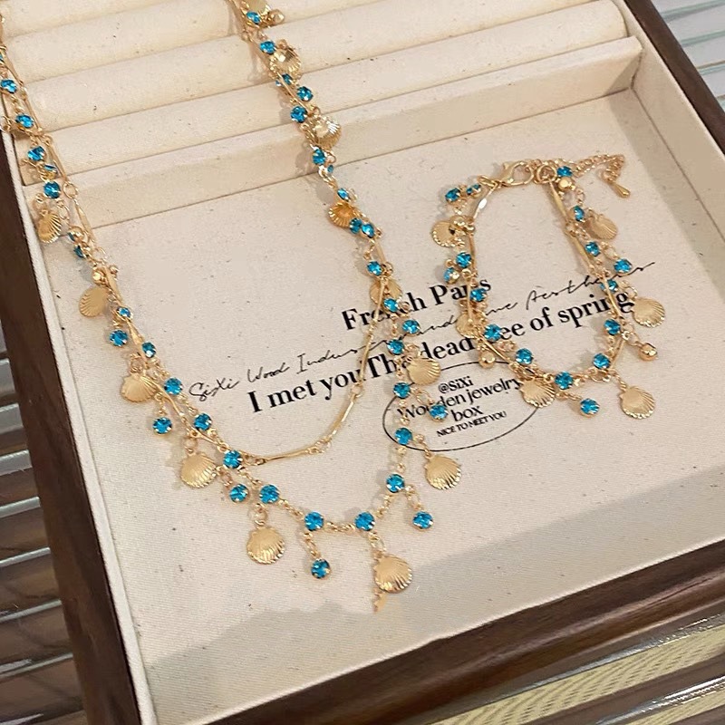 Francês romântico azul cristal concha borlas pulseira para mulheres luxo y2k bling pulseira especiarias meninas requintado jóias presente