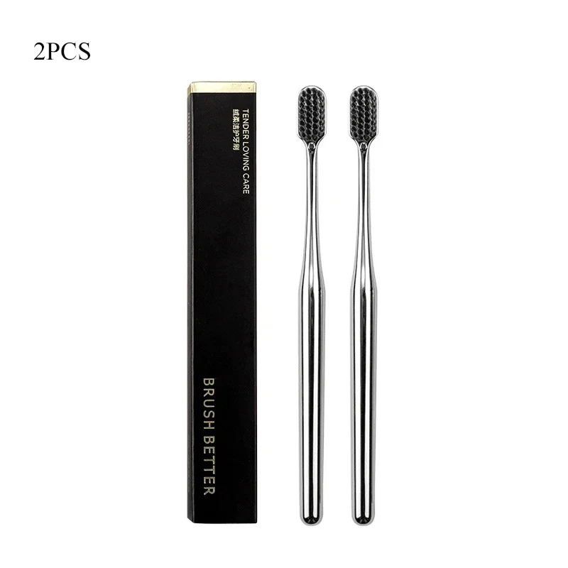 1-6 stücke Luxus Weiche Zahnbürste Männer Frauen Erwachsene Zahnbürste Gold Silber Dental Pinsel Eleganz Sanfte Zahnbürsten: Silber