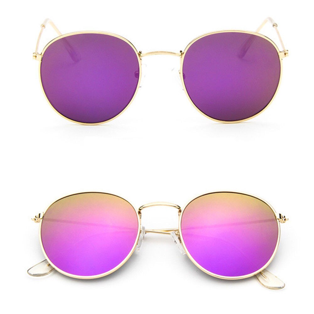 Gafas de sol redondas Retro Para hombre y mujer, lentes coloridas con montura de Metal, redondas, doradas, Anti-UV400, 1 ud.: Purple