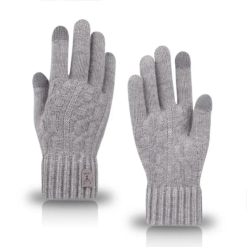 men's warm gloves winter touch screen plus fleece gloves cold warm wool knitted gloves: WHITE