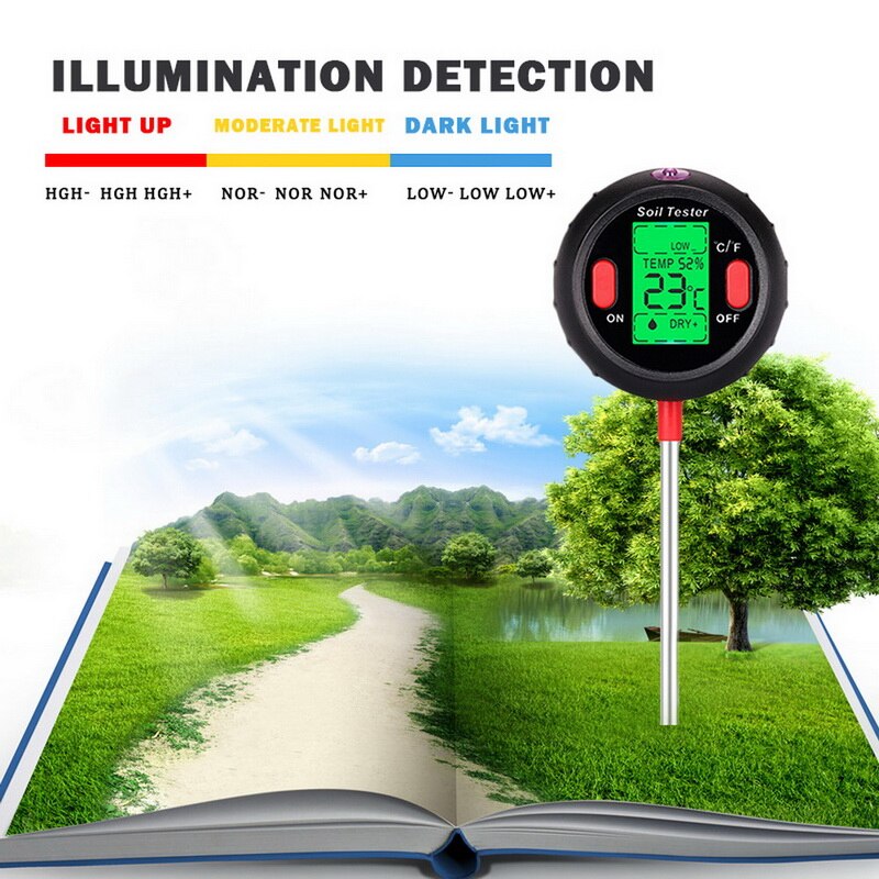 5 in 1 Soil Ph Meter Soil Tester PH Moisture Meter Temperature Sunlight Measurement Analysis Acidity Alkali