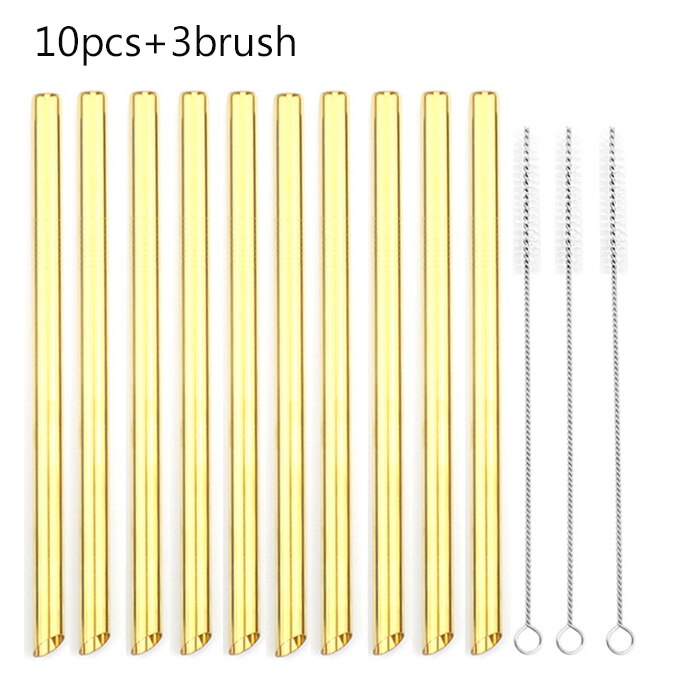 5/10pcs 12mm Reusable Pointed-End Drinking Straw Stainless Steel Drink Pearl Milkshake Fat Bubble Tea Straws Cocktail Party: Gold 10pcs