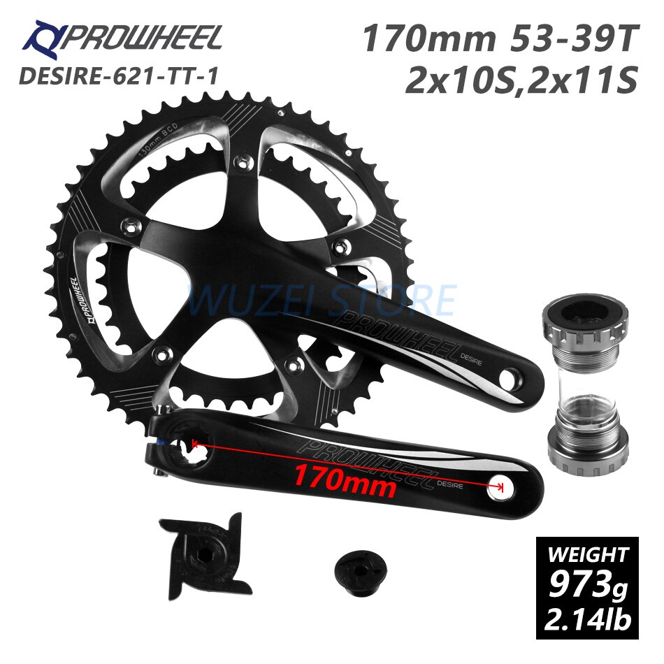PROWHEEL Road Bike Hollow Double Sprockets Crankset 50T-34T 53T-39T 170mm Crank 110/130 BCD Bottom Bracket Chainwheel Axis Parts