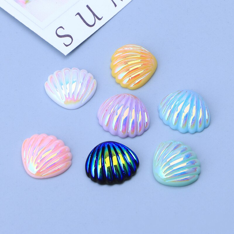 10Pcs Leuke Mix Kleur Vergulde Schelpen Plat Hars Cabochons Scrapbooking Diy Sieraden Craft Decoratie Ab Kleur Glitter Schelpen