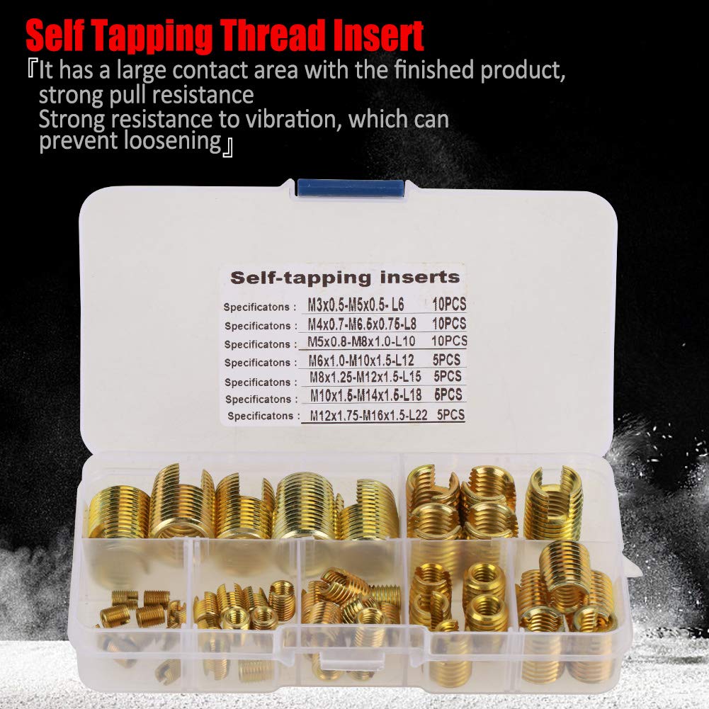 Self Tapping Inserts Threaded Inserts Kit, M3 to M12 Self Tapping Threaded Inserts, 50pcs Brass Slotted Thread Inserts