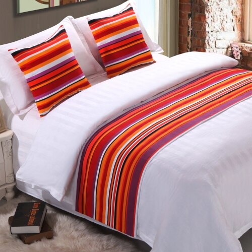 Rayuan stribe sengetæppe dobbelt lag seng runner kaste hjem hotel dekorationer sengetøj enkelt dronning konge seng hale håndklæde: Rød / Dronning 50 x 210cm