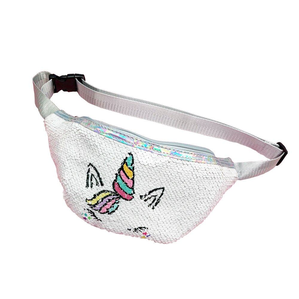 Mermaid Sequins Waist Bag Women Colorful Fanny Pack Girls Chest/Belt Bag For Teenage Girls Waist Pack Glitte Phone Pouch: Ivory