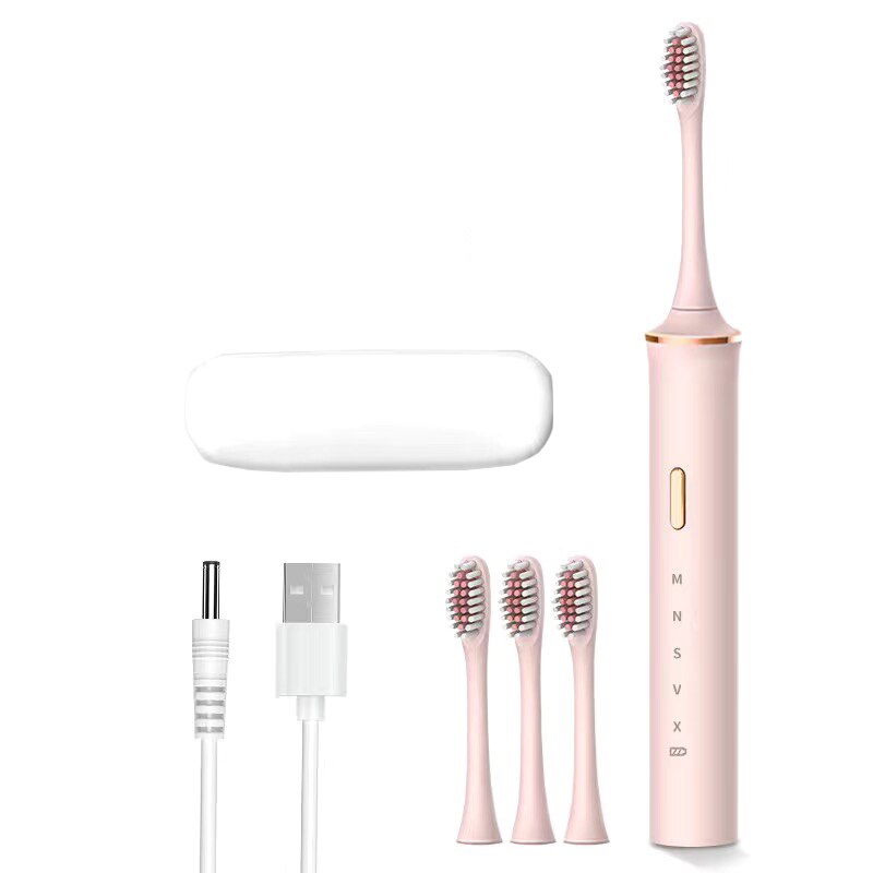 Smart electric toothbrush adult students soft hair automatic USB charging ultrasonic couples brushing comfortable and healthy: box pink 4Heads