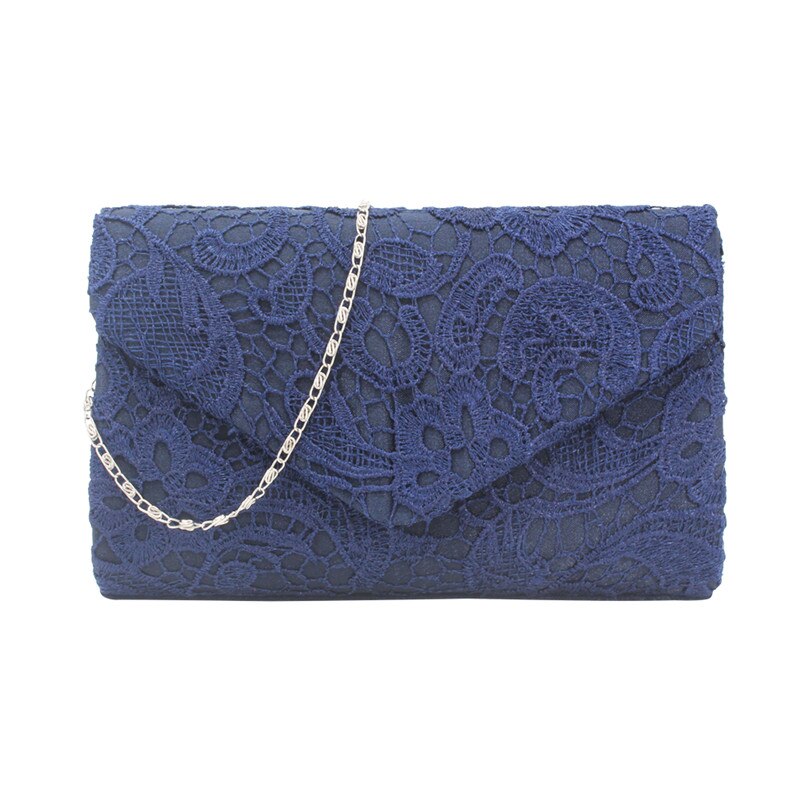 La mejor venta de bolsos de noche para mujer, precio de fábrica, patrón de flores de encaje, sobre, bolso de mano para mujer: Azul oscuro