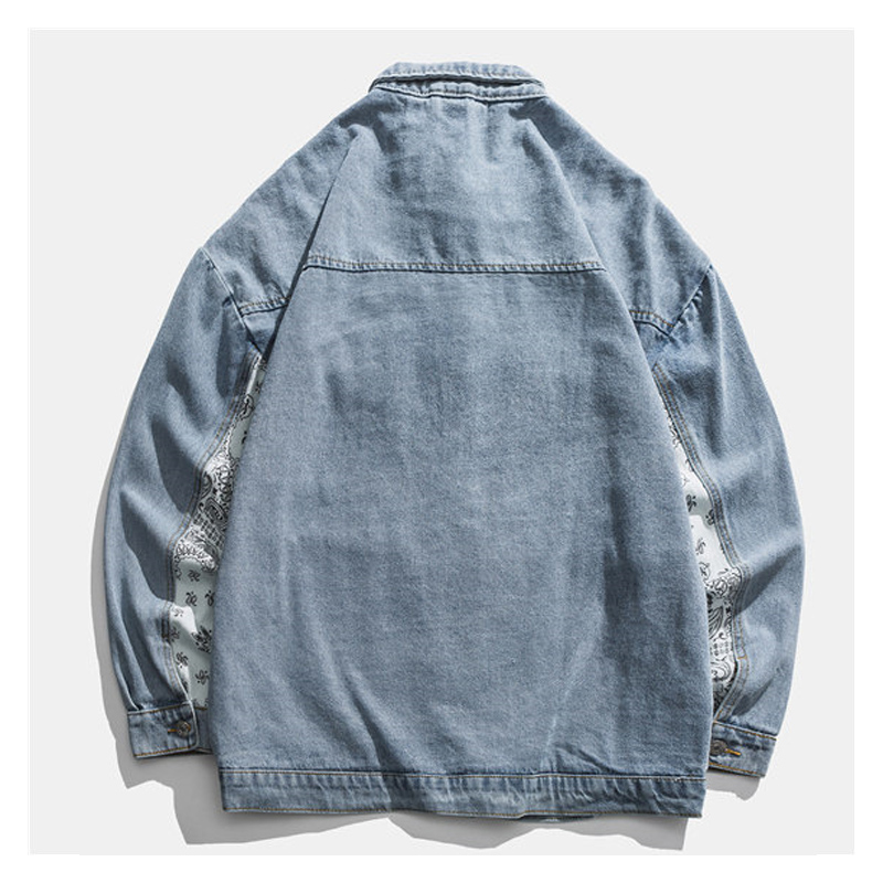 Chaqueta vaquera con estampado de flores de anacardo para hombre y mujer, ropa informal de algodón estilo Hip Hop, con retazos de bloque de Color, para otoño,