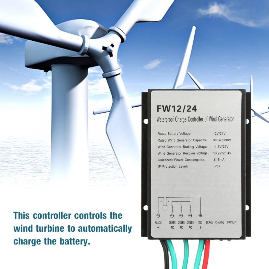 Vandtæt vindmøllegenerator ladestyringsregulator  fw12/24 vindmøllestyring vindgeneratorregulator