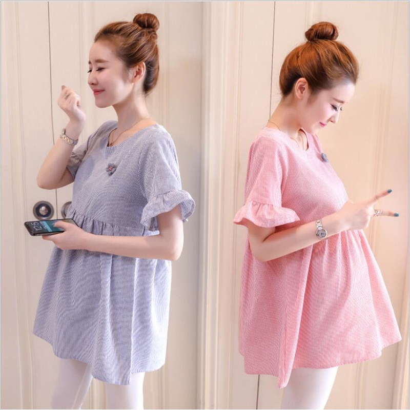 Summer Maternity T-Shirt Dresses Loose Clothes For Pregnant Women Stripe Pregnantcy Tops Maternity T shirt X129