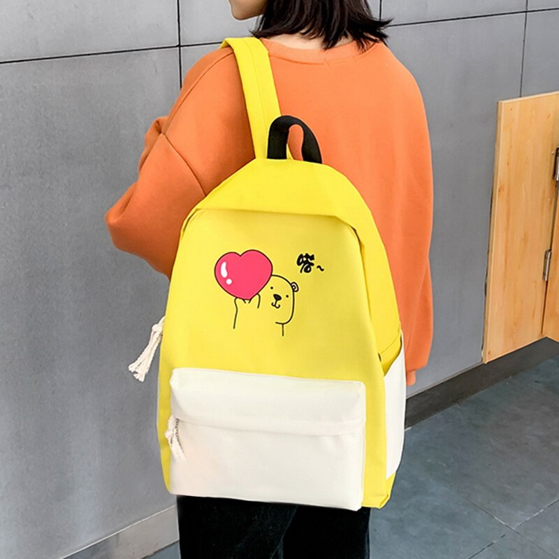filles toile quatre pièces grande capacité sac à dos contraste couleur décontracté sac à dos sacs d'école pour les femmes Schulrucksack