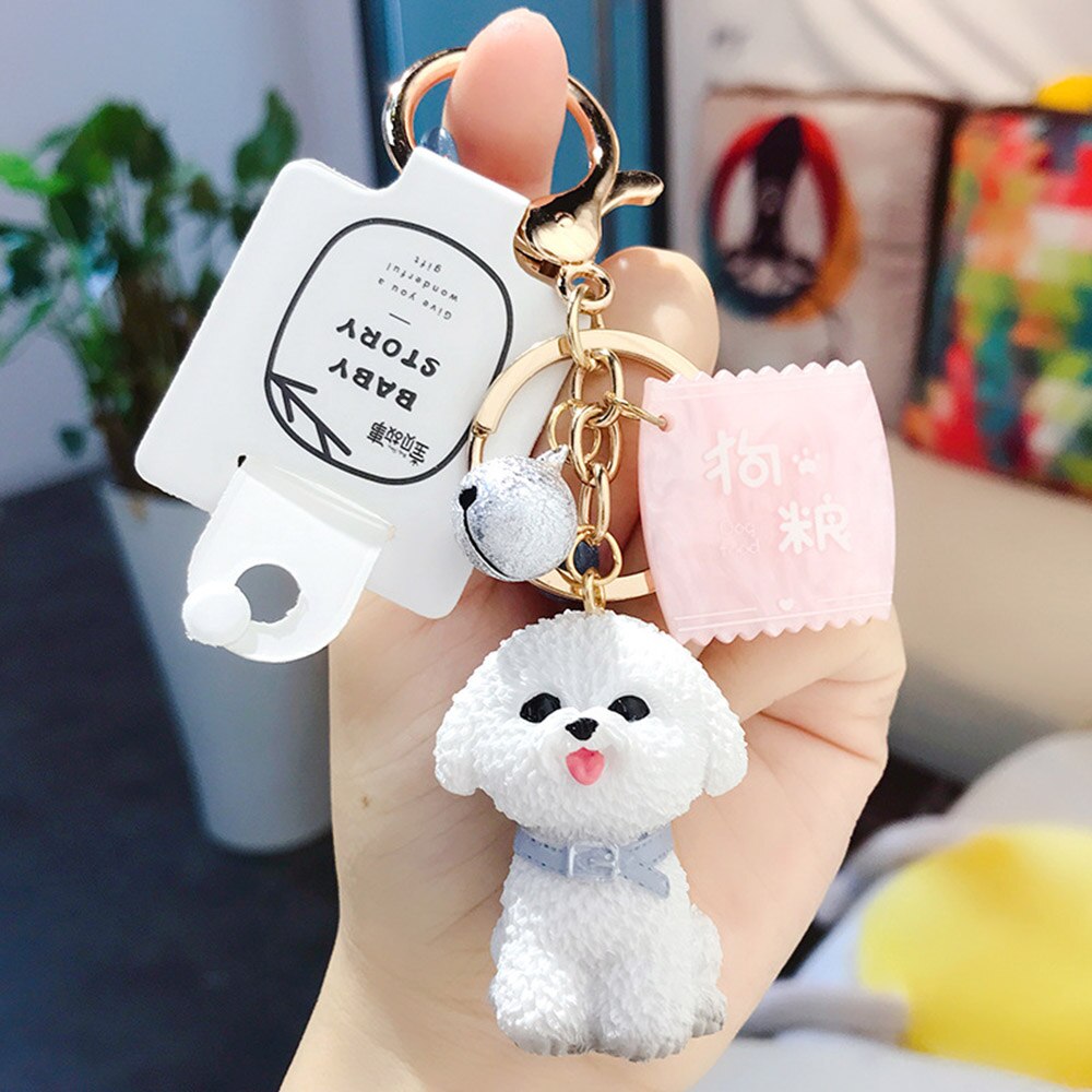 Simulation Dog Keychain Bichon Frise Schnauzer Pet Key Chains Holder Purse For Women Car Keyring Bag Pendant Jewelry Fine:  Bichon 