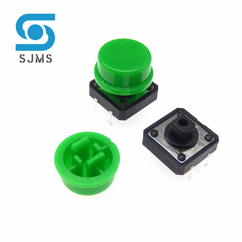 10 Stks/partij 12*12*7.3Mm Tijdelijke Tactiele Schakelaar Dip 4 Pins Tactiele Drukknopschakelaar Met Cap Momentary Tact Schakelaar 12X12X12.3 Mm: green