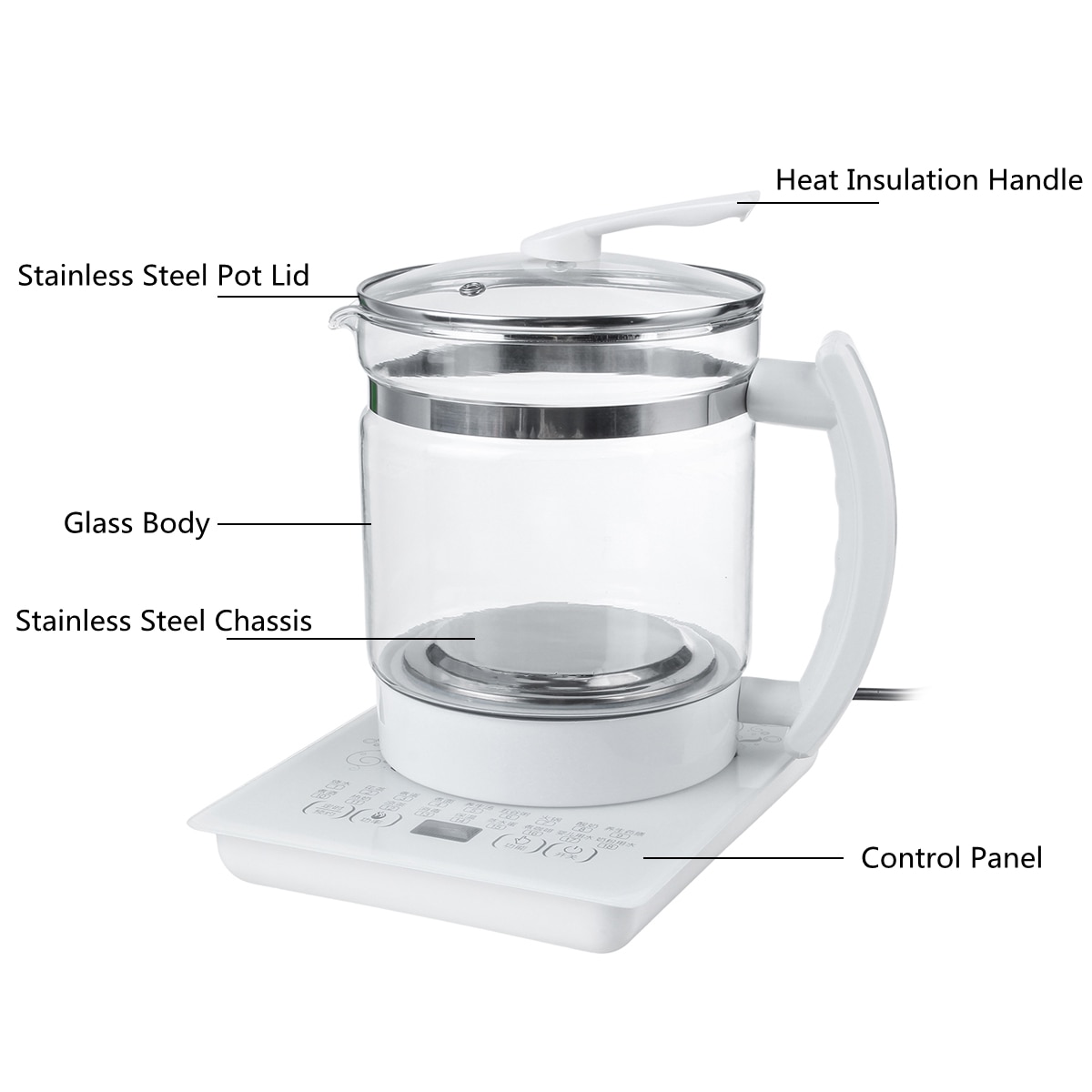 220V Multifunction Electric Kettle 1.8L Mini Glass Health Pot Flower Teapot Porridge Slow Cooker Heating Insulation Kettle