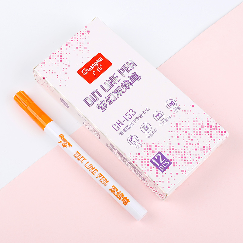 12 Magic Double Lines Art Markers Pen Out Line Pen Fine Liner Marker Fineliner Calligraphy Lettering Pen Color Scrapbooking Pens: Orange 12pcs
