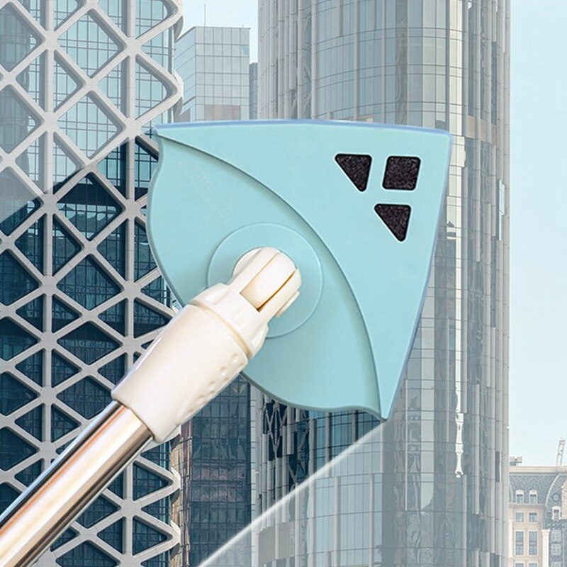 Håndholdt glass vindusvisker dobbel side netisk rensebørste til 5-36mm vindusvaskeverktøy med teleskopstang: Blå