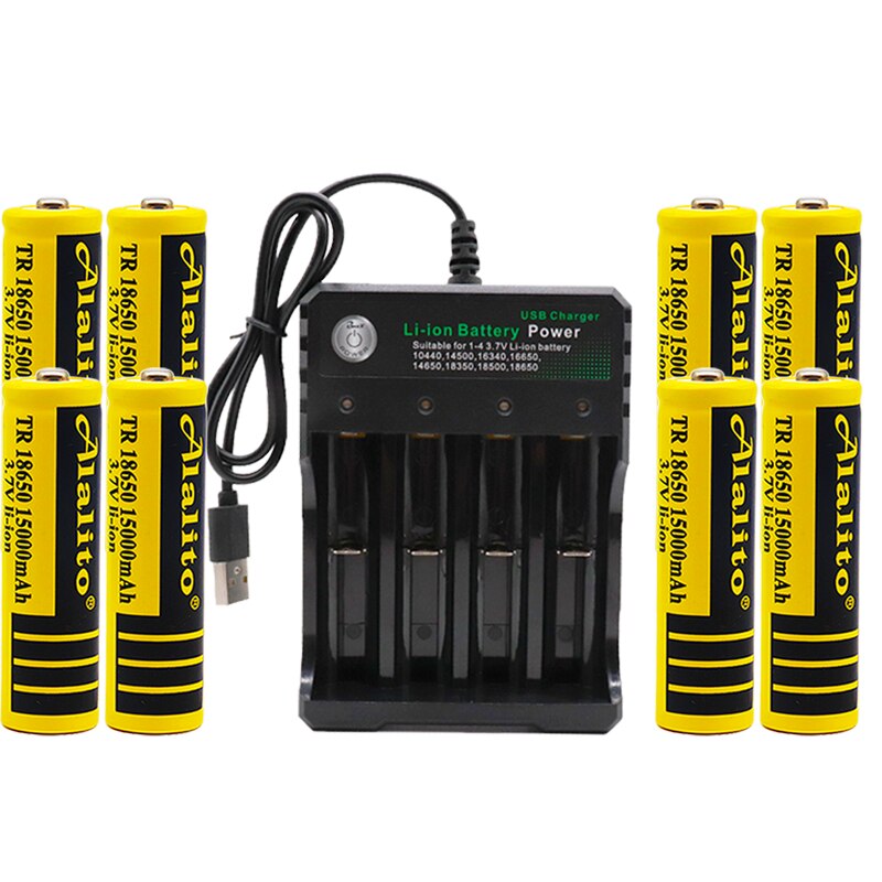 18650 battery 3.7V 15000mAh rechargeable liion battery for Led flashlight battery 18650 battery +USB charger