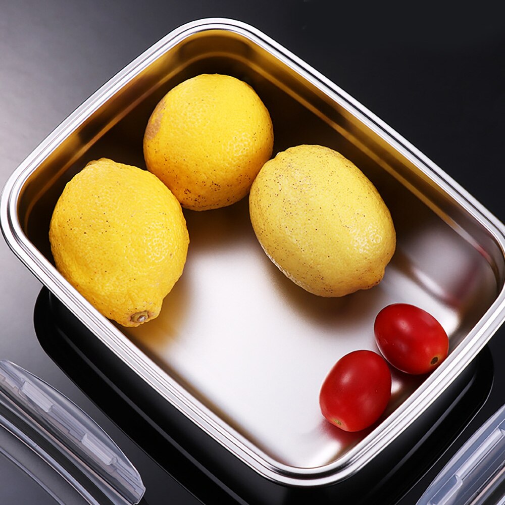 Large Capacity Stainless Steel Fresh-Keeping Box Well Sealed Crisper With T6ransparent Buckle Lid