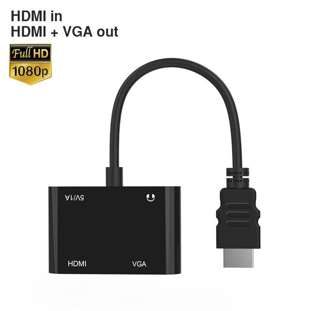 Hdmi Naar Vga + Hdmi Adapter 1080P Dual-Monitor Audio/Video Converter Vga Splitter Voor Pc Notebook projector Hdmi Splitter 1 In 2: Default Title