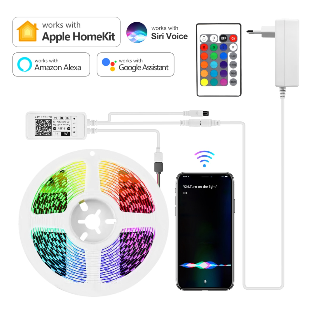 WIFI LED Strip light Siri Voice App Control Compatible Apple Homekit/Alexa/Google Home For Smart House Decor Backlight Lighting