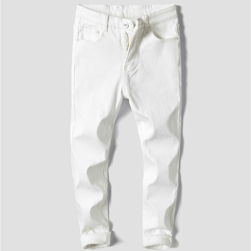 Herre stretch jeans hvide denim bukser til mænd vinter fleece retro bukser afslappet herre jeans størrelse 27-36