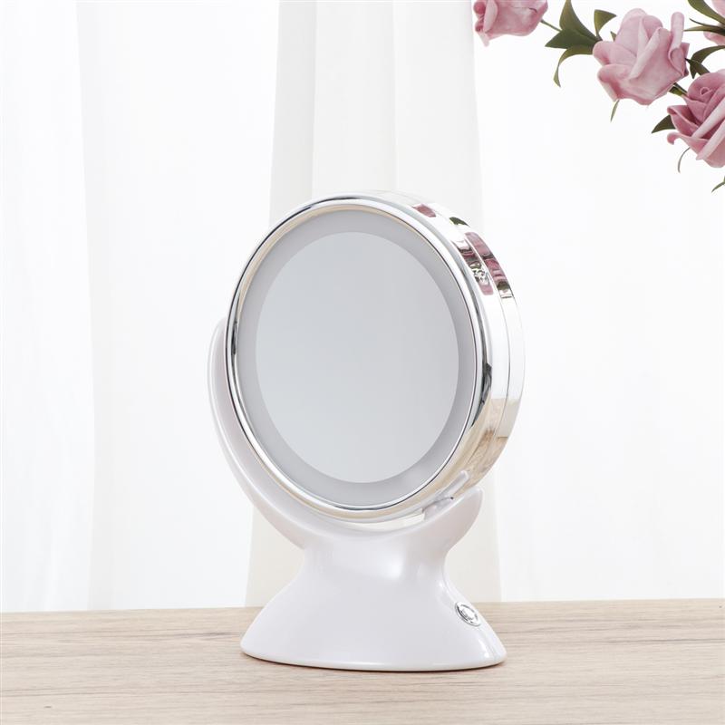 Adjustable 5X Magnification Lighted LED Makeup Mirror Bathroom Vanity Mirror 360 Degree Swivel Double-sided Table Top Mirror