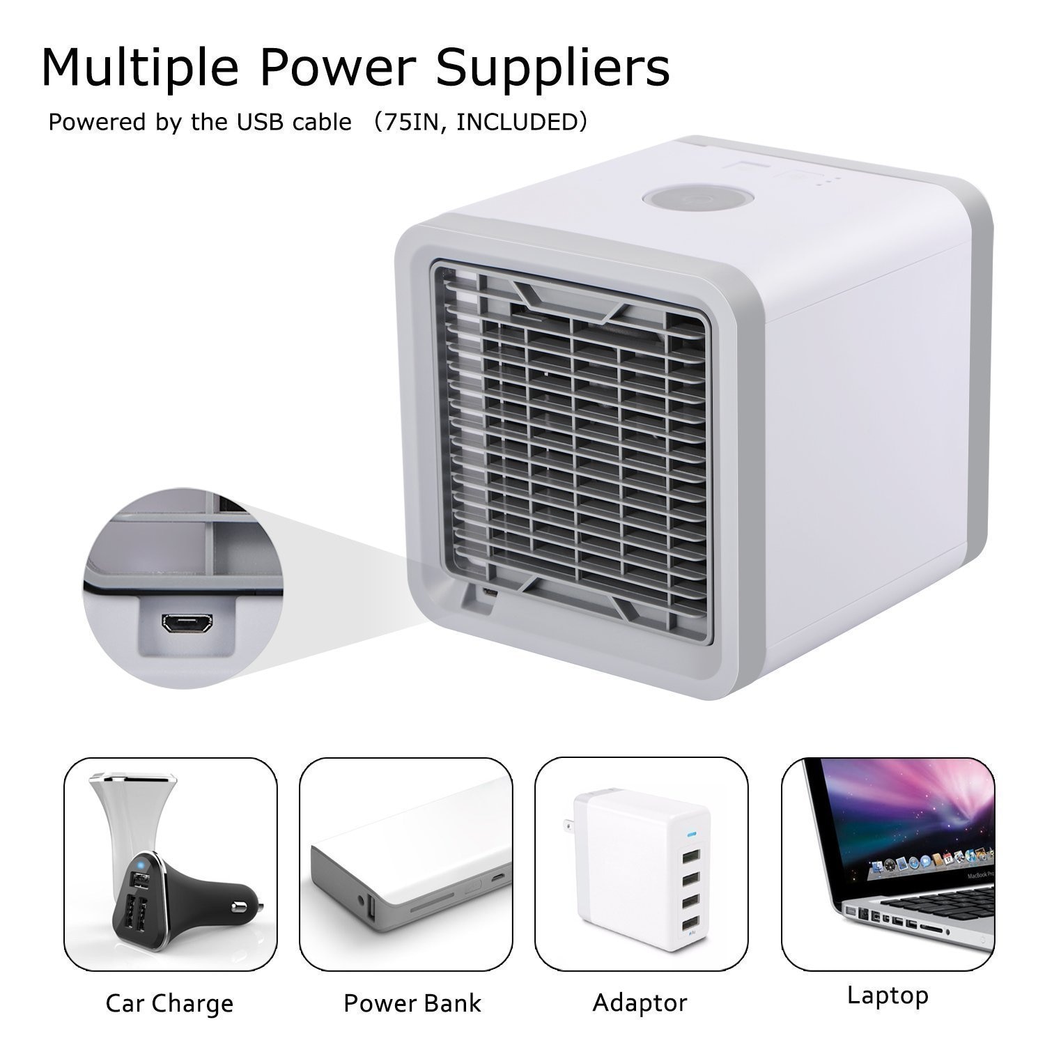 Mini ar condicionado portátil, ventilador de ar condicionado usb portátil 7 cores com led ventilador resfriador de ar ventilador recarregável para escritório quarto