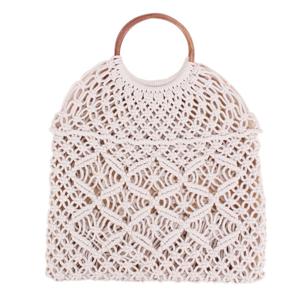 Sac de plage tissé en rotin et paille ajourée, sac de rangement sans doublure, fourre-tout pour femmes: A