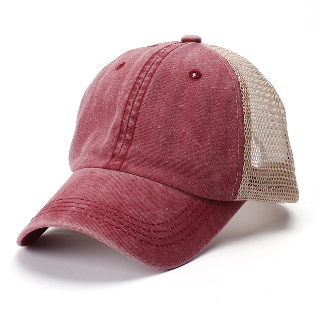 Casquettes de Baseball pour hommes | Casquettes unisexe femmes extérieur, chapeaux coton de chapeaux Patchwork maille réglable Hip Hop casquette décontracté: Vin rouge